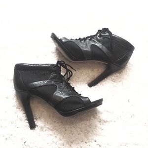 dani black leather lace up open toe stiletto heels